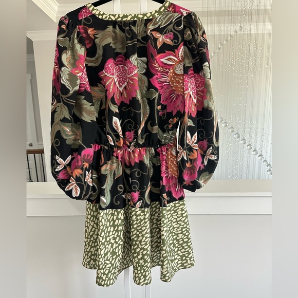 Anthropologie Hutch Floral Black and Green Dress With Statement Sleeves - Picture 5 of 6
